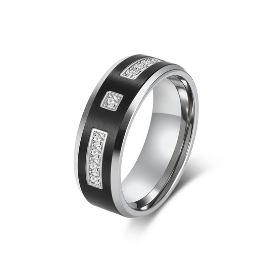 Planderful Men's Two Tone Titanium Zircon Ring Everyday Genie Collection Premium Neutral Style