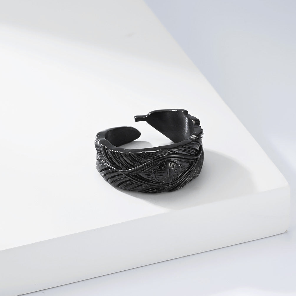 Stainless Steel Ring Everyday Genie By Planderful Collection For Men Unisex Retro Feather Eyes Design Durable Statement