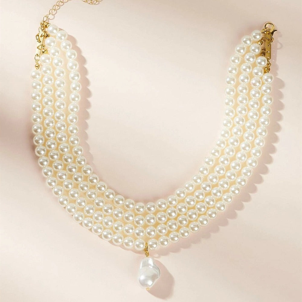 Luxurious European and American Multilayer Faux Pearl Choker Necklace Set - Wholesale Amazon Jewelry Collection