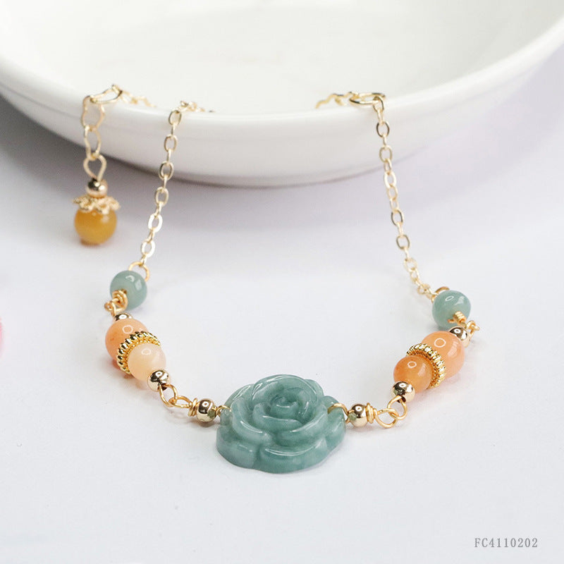 Blue Water Jadeite Peony Bracelet