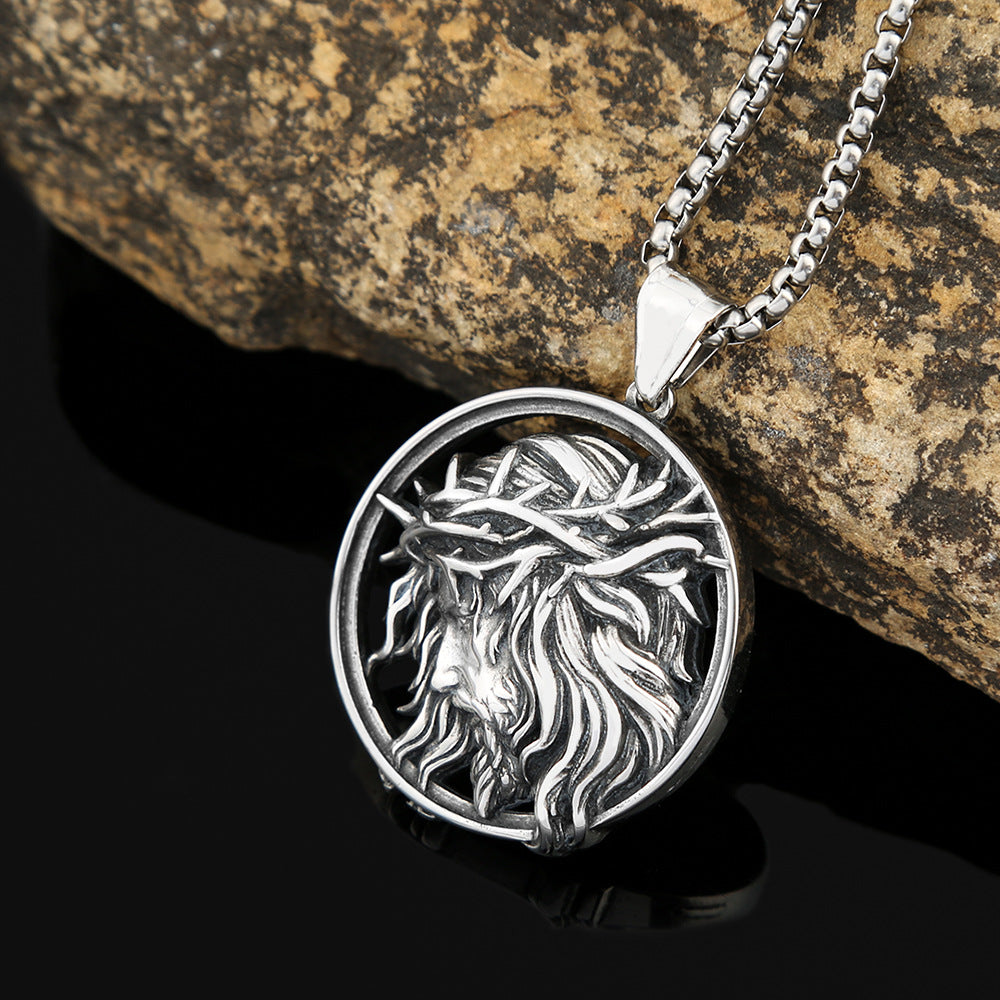 Retro Men's Stainless Steel Necklace Ancient Greek Jesus Pendant