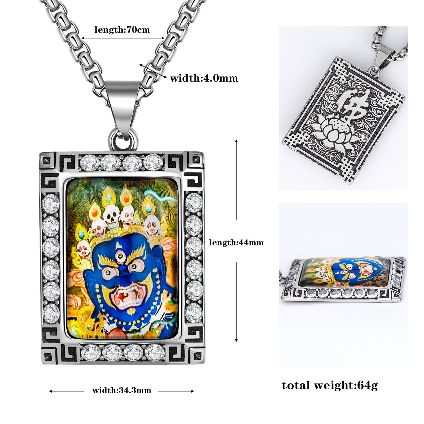 Zircon Necklace - Vintage Nepal Thangka Pendant For Men Featuring Inlaid Black Steel