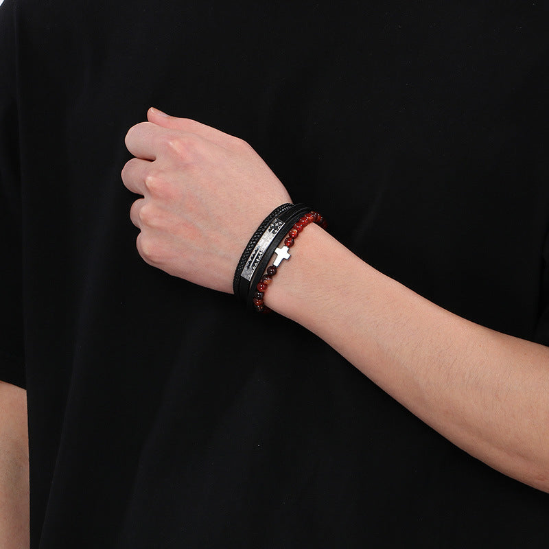 Planderful Men's Titanium Steel Cross Braided Rope Bracelet