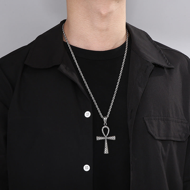 Retro Men's Punk Style Snake Pattern Cross Pendant in Titanium Steel