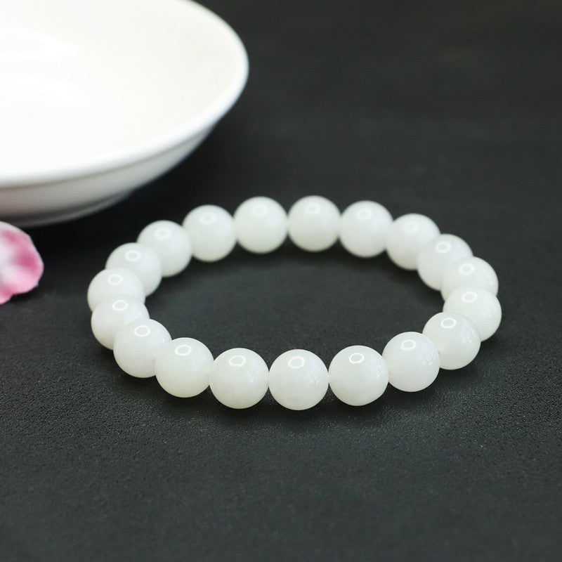 Fortune's Favor Sterling Silver White Jade Bead Bracelet