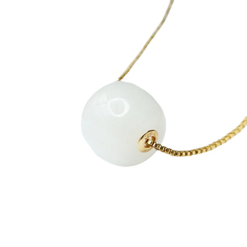 Plated Gold-Set Hetian Jade Vintage Bead Pendant — No Chain