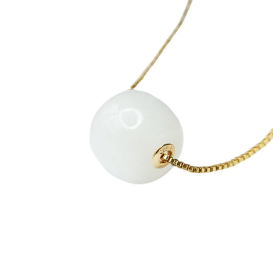 Plated Gold-Set Hetian Jade Vintage Bead Pendant — No Chain