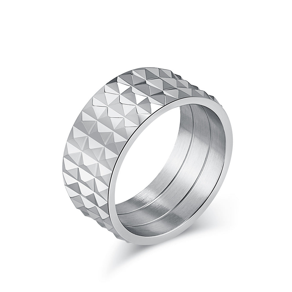 European And American Style Rhombus Lattice Stainless Steel Ring For Men And Women
