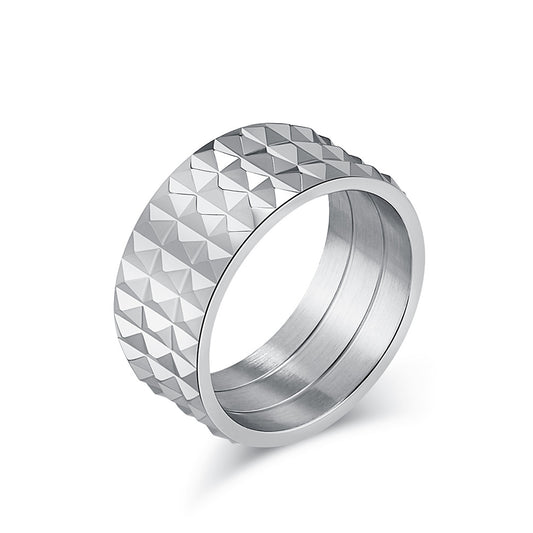 European And American Style Rhombus Lattice Stainless Steel Ring For Men And Women