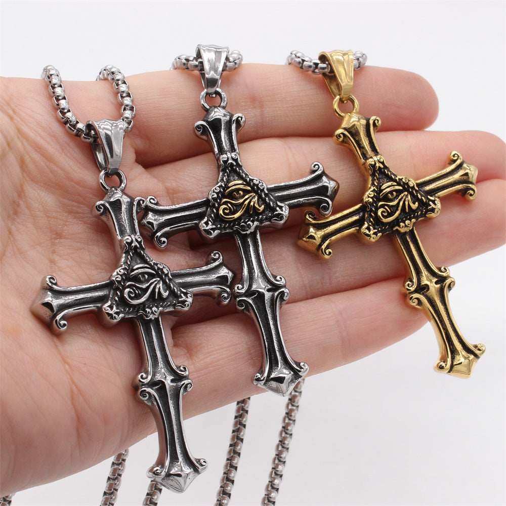 Planderful Everyday Genie – Foreign Trade Jewelry Wholesale European and American Vintage Cross Freemasonry Omniscient Eye Men's Titanium Steel Ring for Men