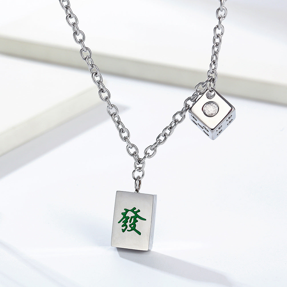 Planderful Unisex Mahjong Dice Necklace Stainless Steel Pendant Durable Everyday Accessory