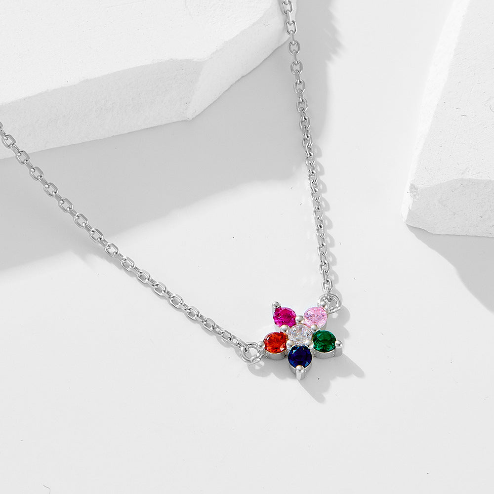 S925 Sterling Silver Colored Zircon Flower Pendant Necklace And Cute Necklace