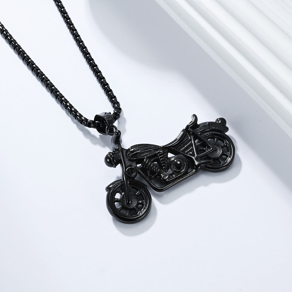 Planderful Stainless Steel Motorcycle Pendant Necklace For Men Durable Everyday Wear Hip Hop Punk Retro Style