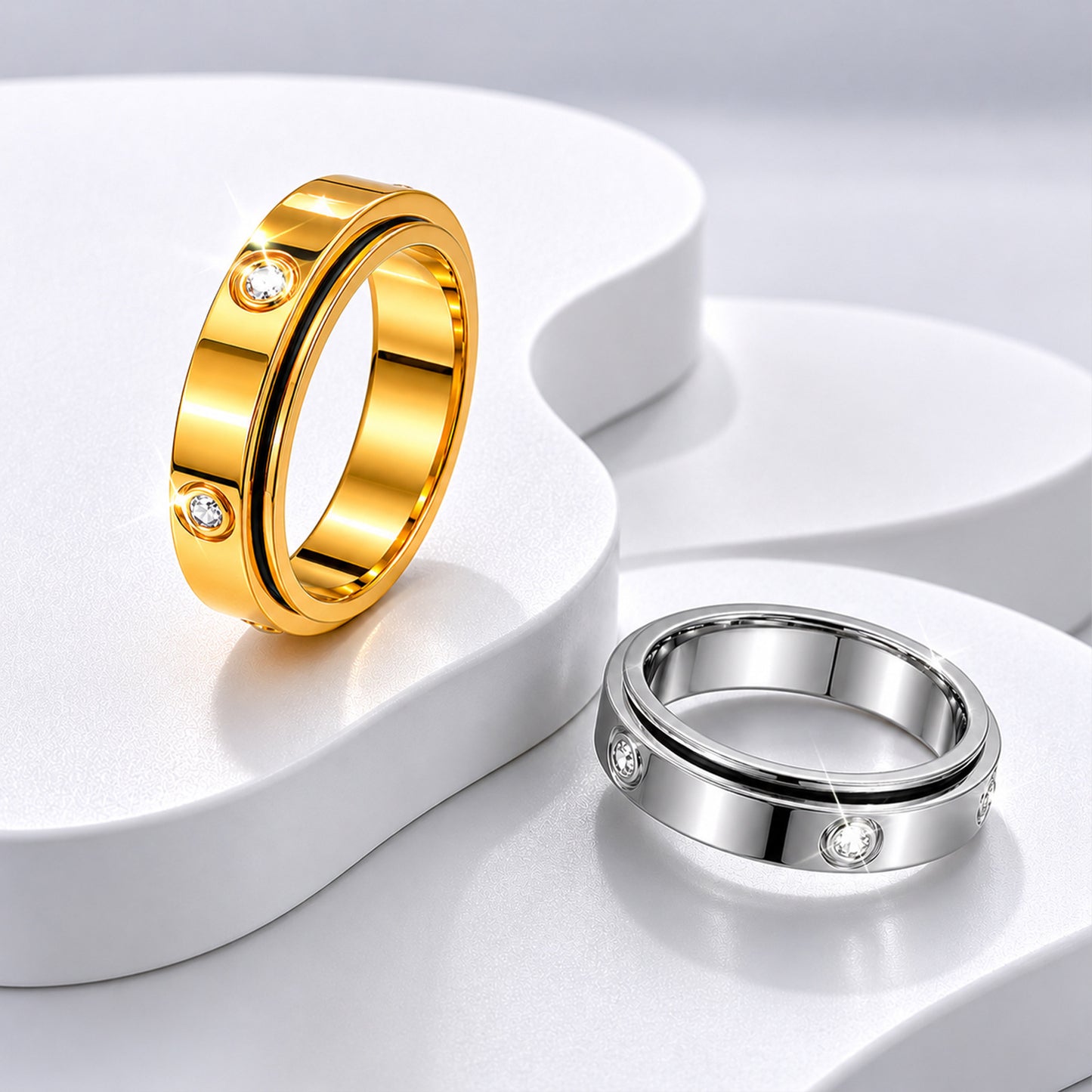 Planderful Everyday Genie Rotatable Zircon Stainless Steel Ring For Couples Unisex Light Luxury