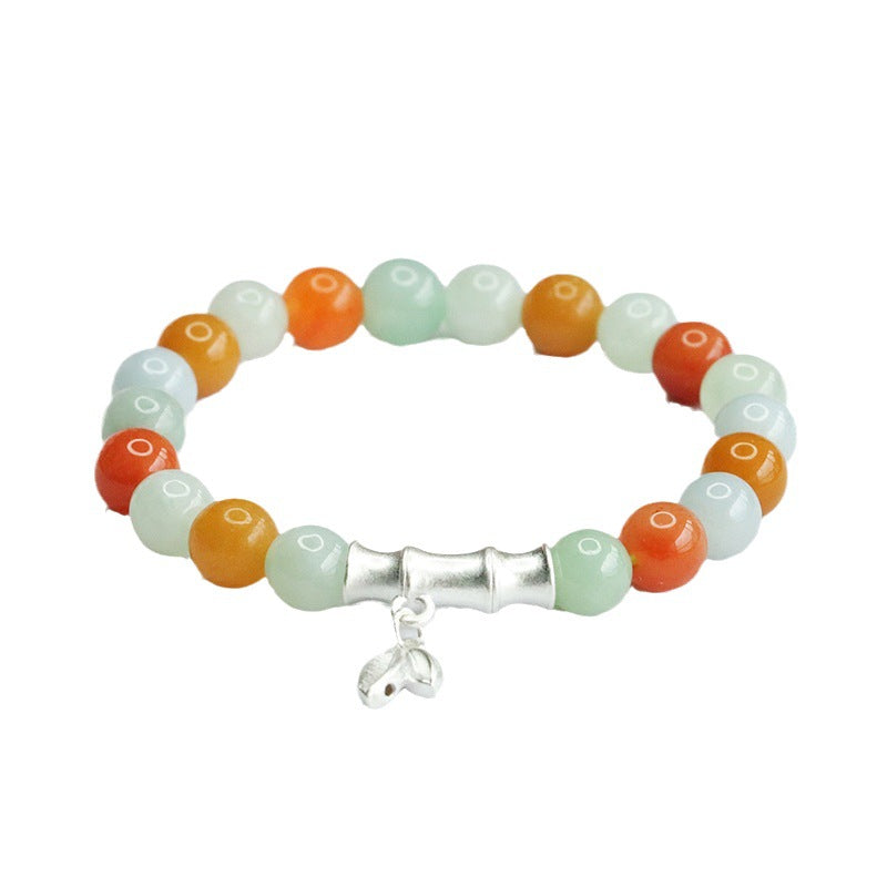 Jadeite Round Bead & Golden Silk Jade 8 mm Beaded Bracelet