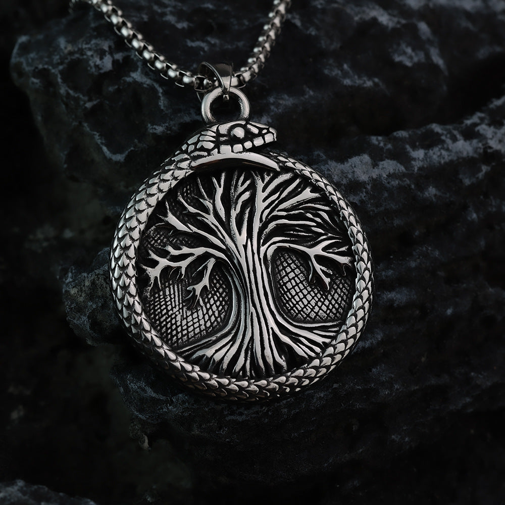 Nordic Retro Stainless Steel Men's Pendant Tree of Life Necklace