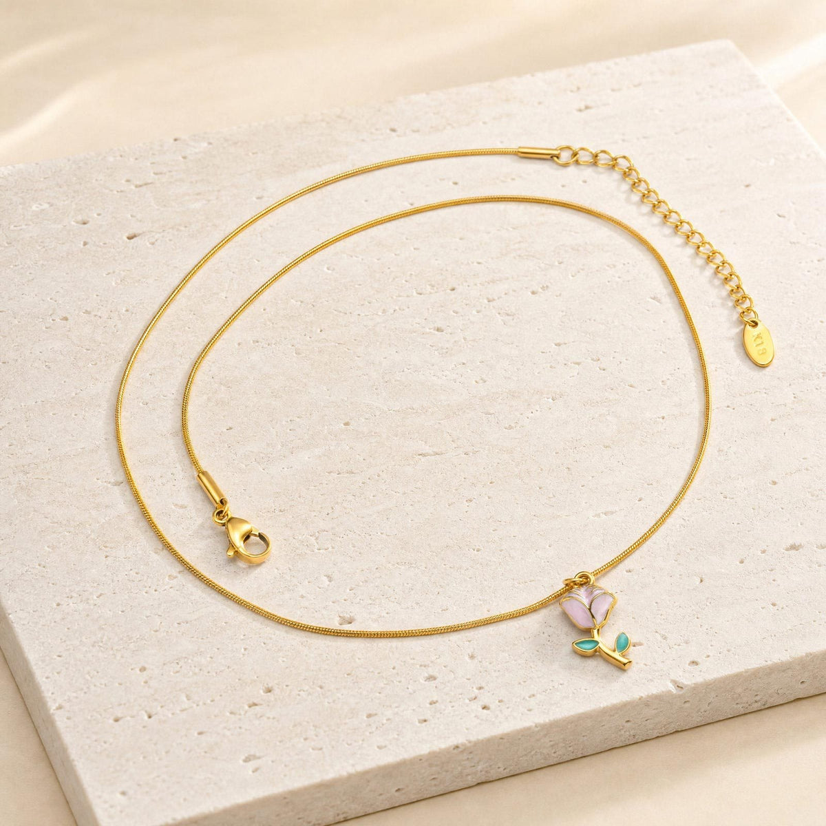 Stainless Steel Necklace Women's Rose Necklace Pendant Round Snake Chain Romantic Daily