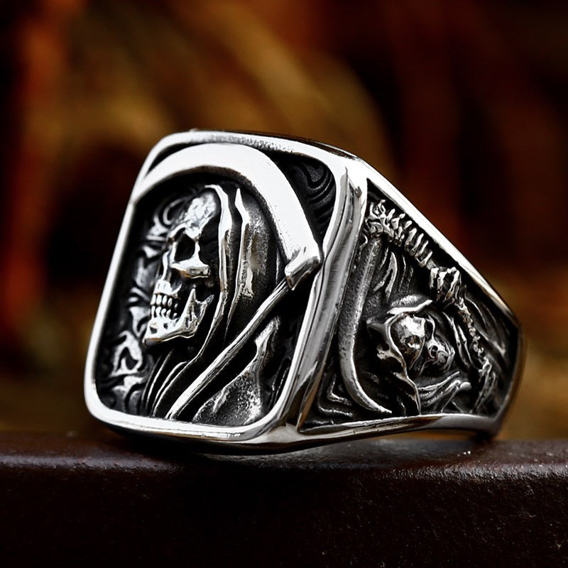 Planderful Reaper Ring Skull Stainless Steel For Men Vintage Sickle Hip Hop Jewelry
