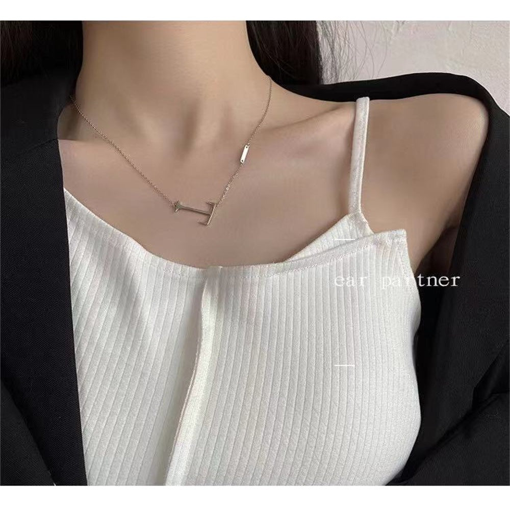 S952 Silver Jewelry Simple Letter T Necklace Fashion Cold Wind