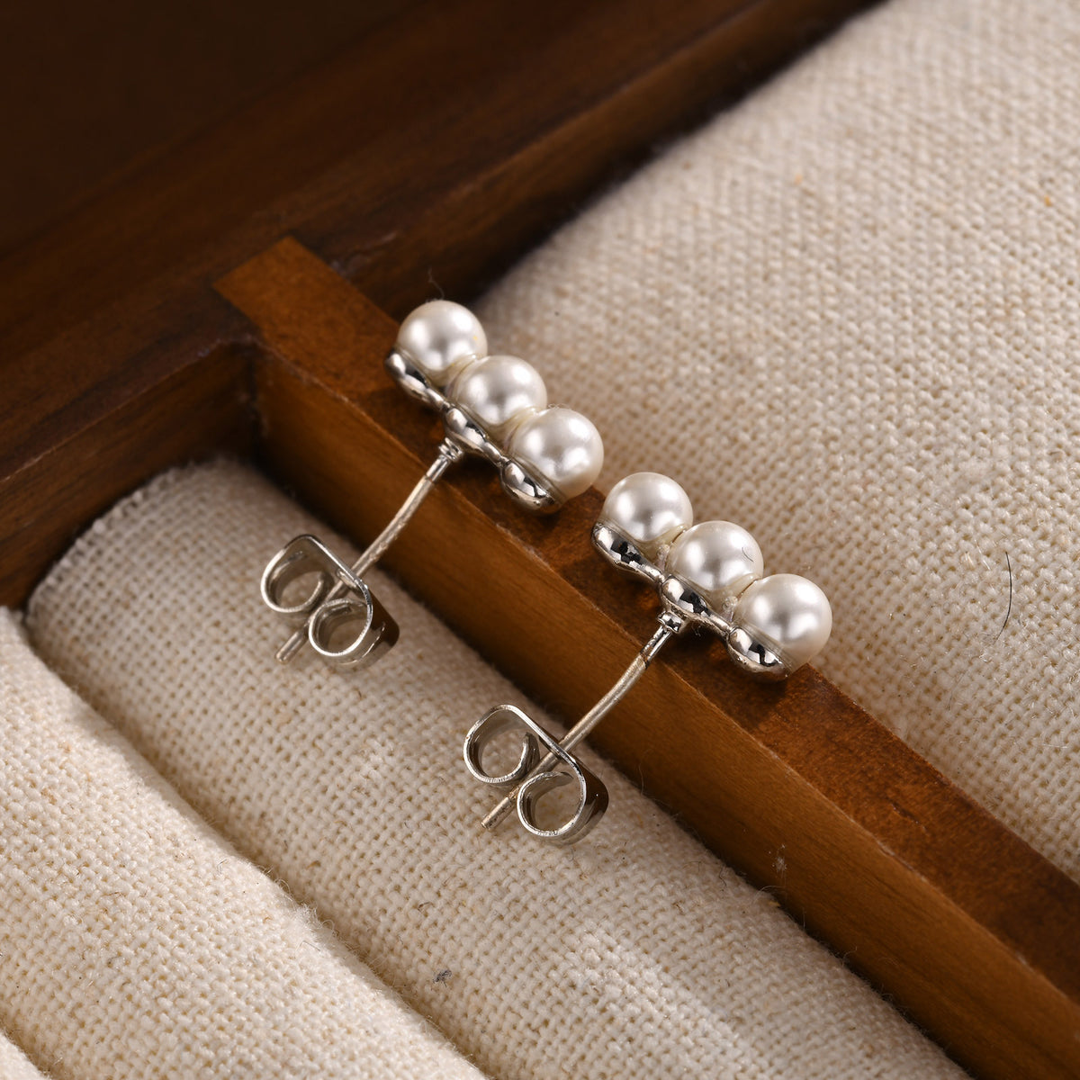 3pcs Fake Pearl Copper, Platinum Plated Stud Earrings