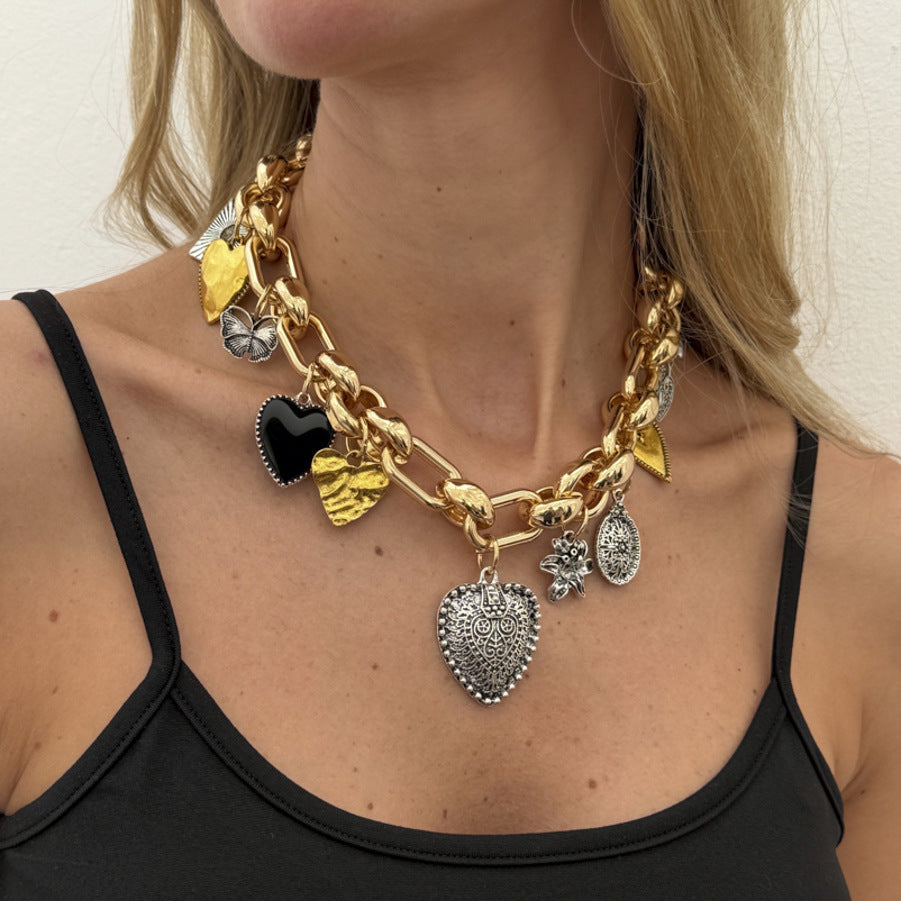 Mixed-Color Flower, Heart & Butterfly Necklace