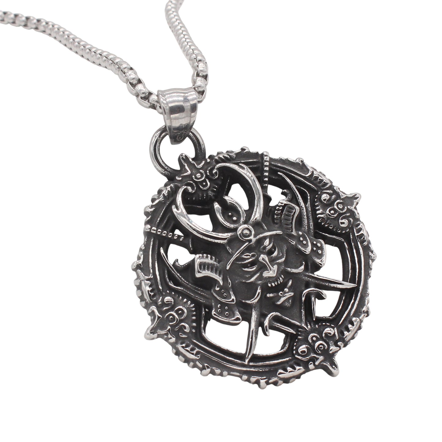 Planderful Jewelry Titanium Steel Pendant For Men With Vintage Samurai Ghost Design