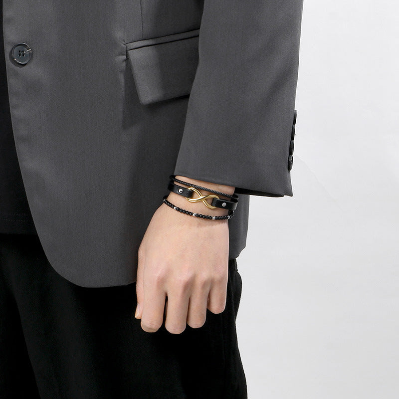 Multi-Layer Woven Leather Rope Men's Bracelet – Titanium Steel Figure-Eight Infinity