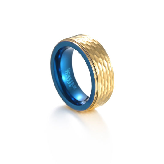 Blue Gold Tungsten Steel Ring for Stylish Men