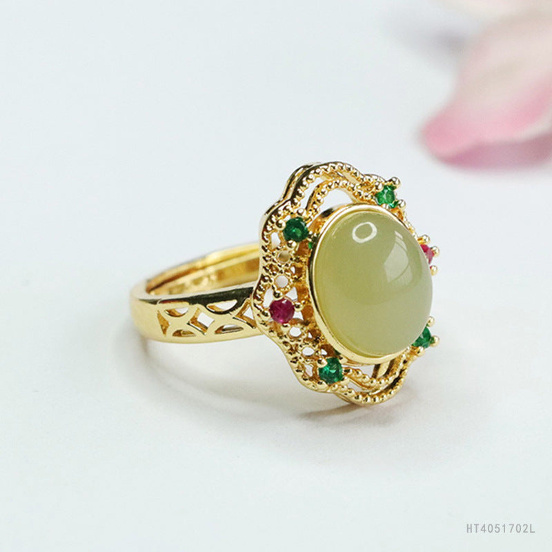 Qingshui Hetian Jade Openwork Ring