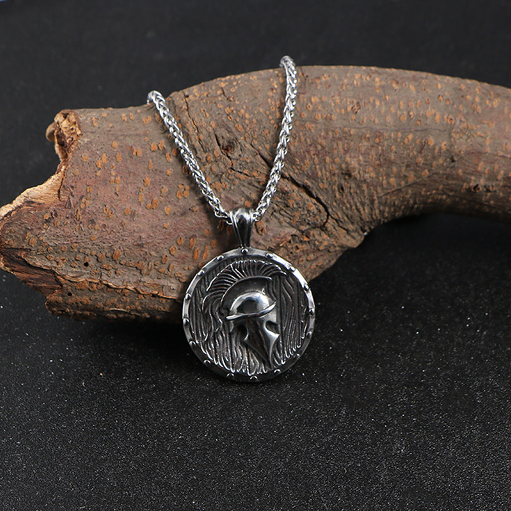 Retro-Inspired Titanium Steel Roman Men's Head Pendant Necklace - Personalized Fashion Accessory