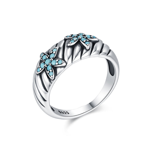 925 Sterling Silver Starfish Star Turquoise Ring