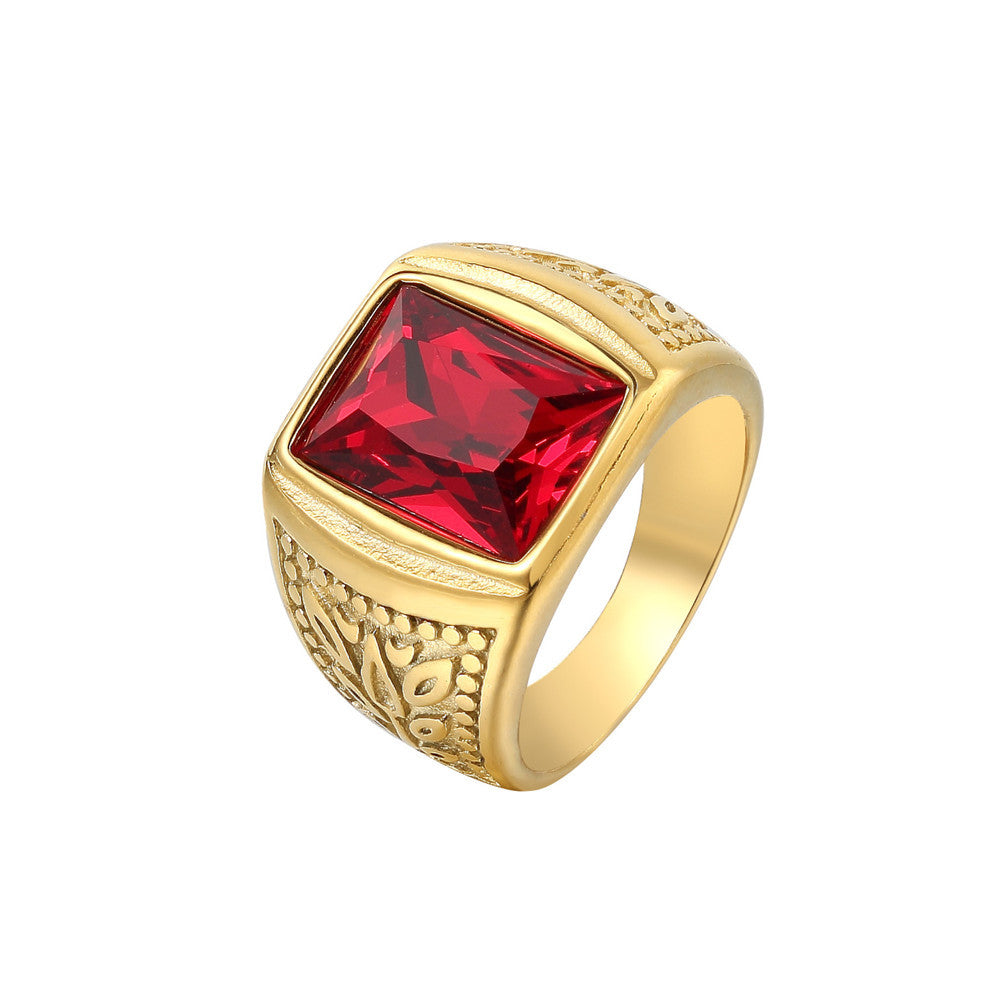 Planderful Gold Plated Zircon Ring Durable Titanium Steel Unisex European American Style Everyday Genie Premium