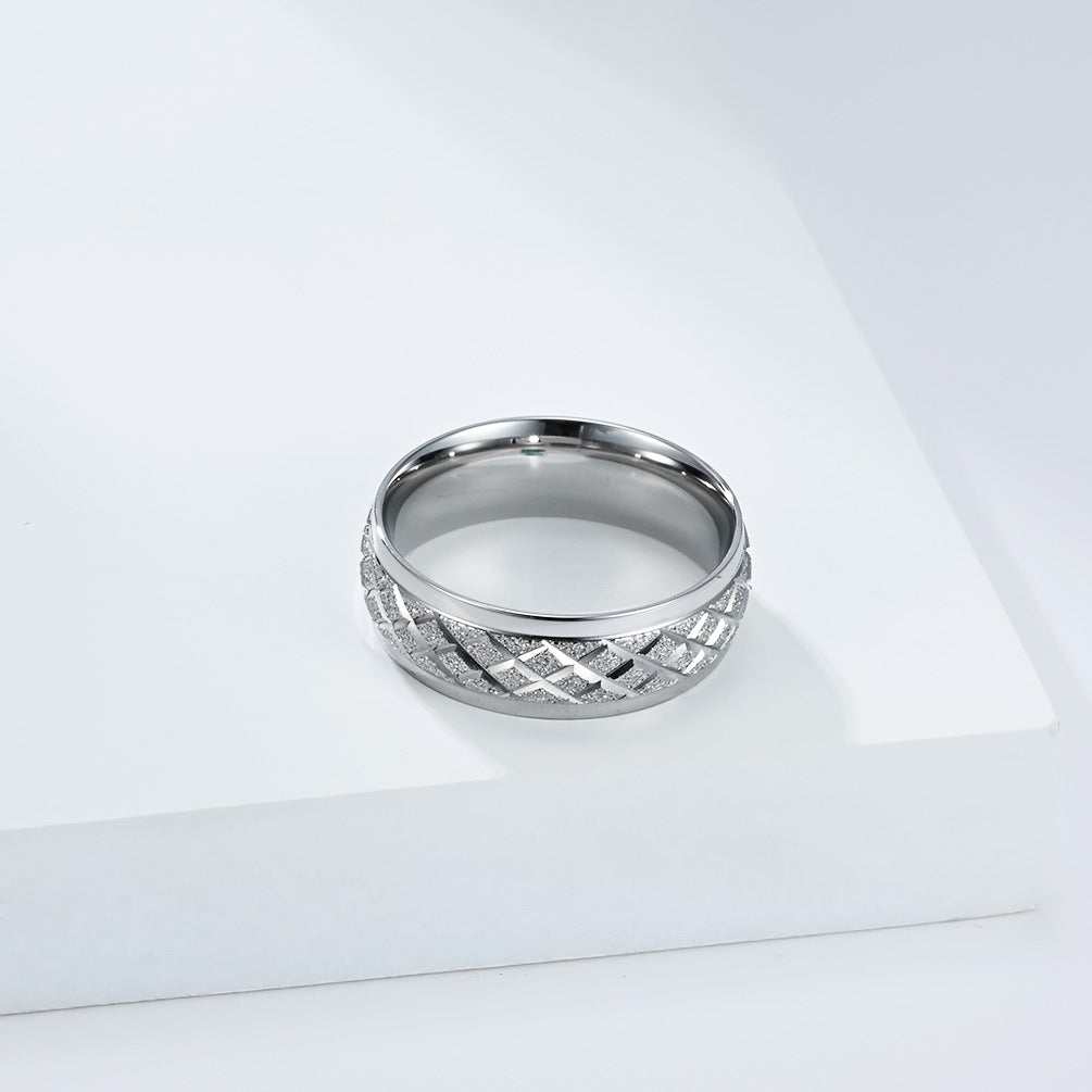 Planderful Geometric Titanium Steel Ring For Men Rhombus Pattern Everyday Commuter Jewelry
