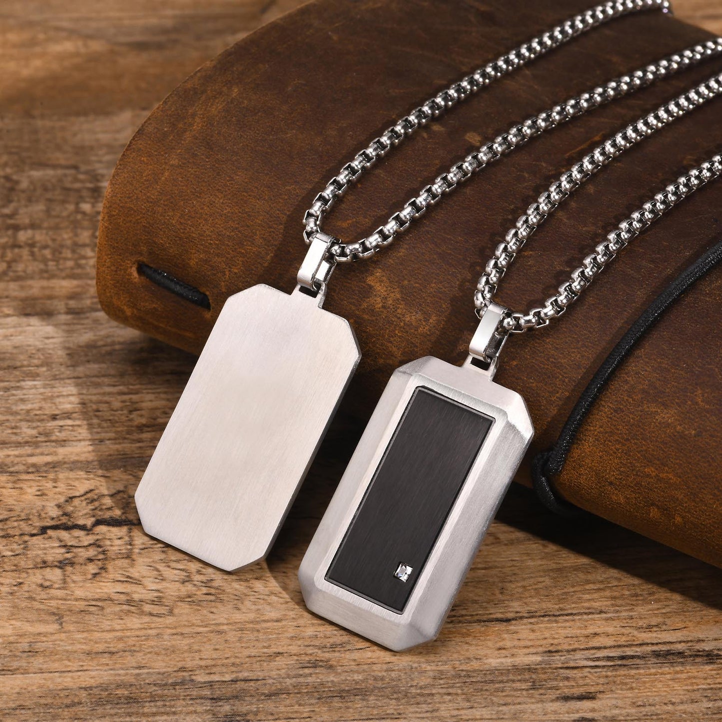 Men's Jewelry Stainless Steel Zircon Dog Tag Pendant Necklace