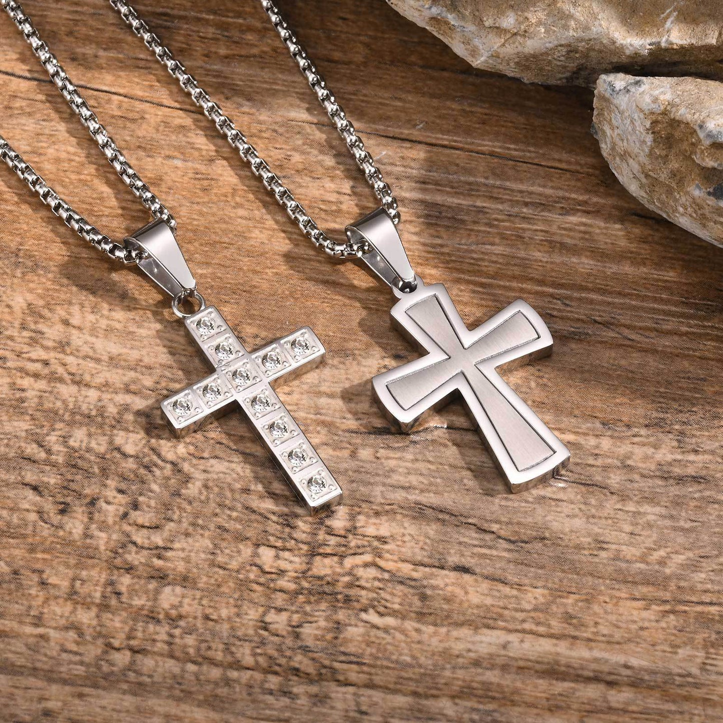 Planderful Mens Cross Pendant Necklace Durable Steel