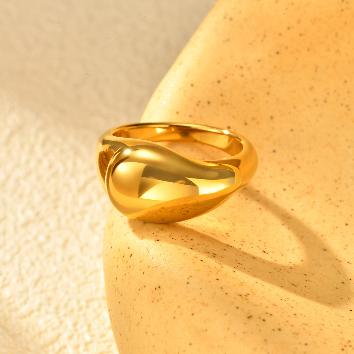 Stainless Steel Gold-Plated Water Drop Ring Women's