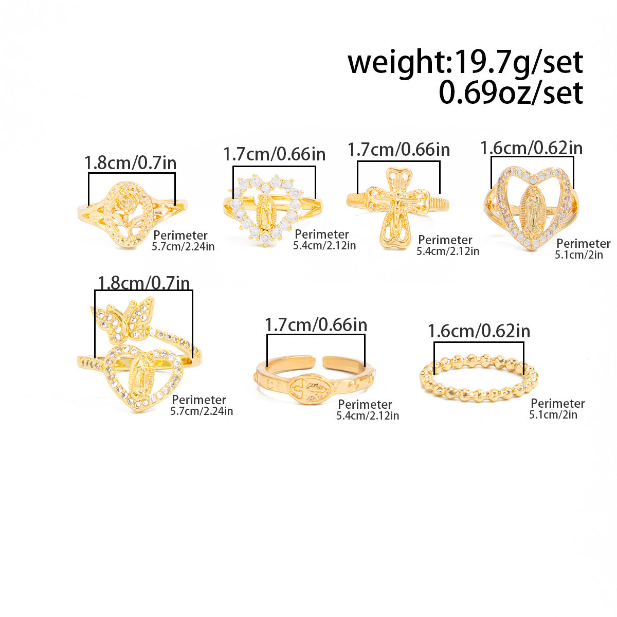 Planderful Cross Ring Set For Women Vienna Verve Zircon Inlaid Love Butterfly Jewelry Statement