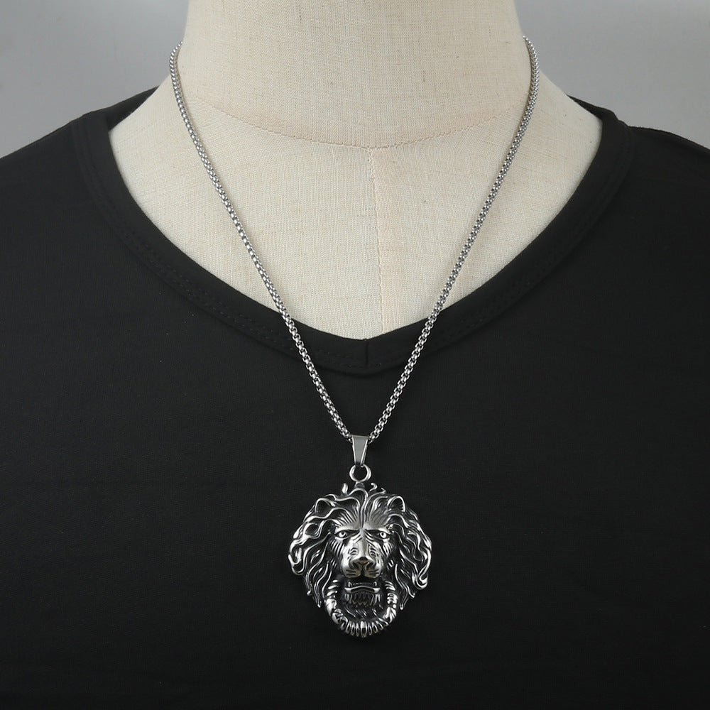 Titanium Steel Lion Pendant Necklace - Retro Punk Style for Men