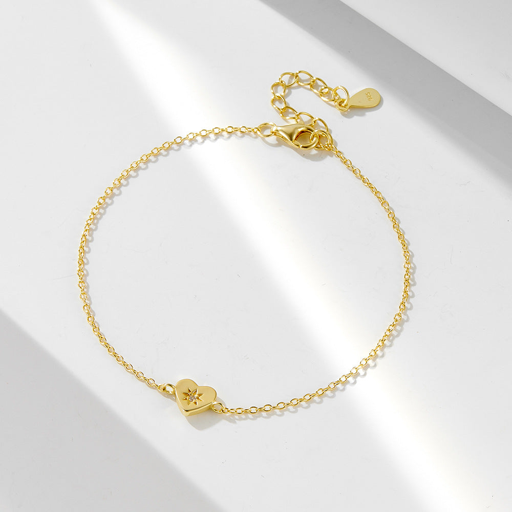 925 Sterling Silver Electroplated 14k Gold Heart-Shaped Love Bracelet European, American