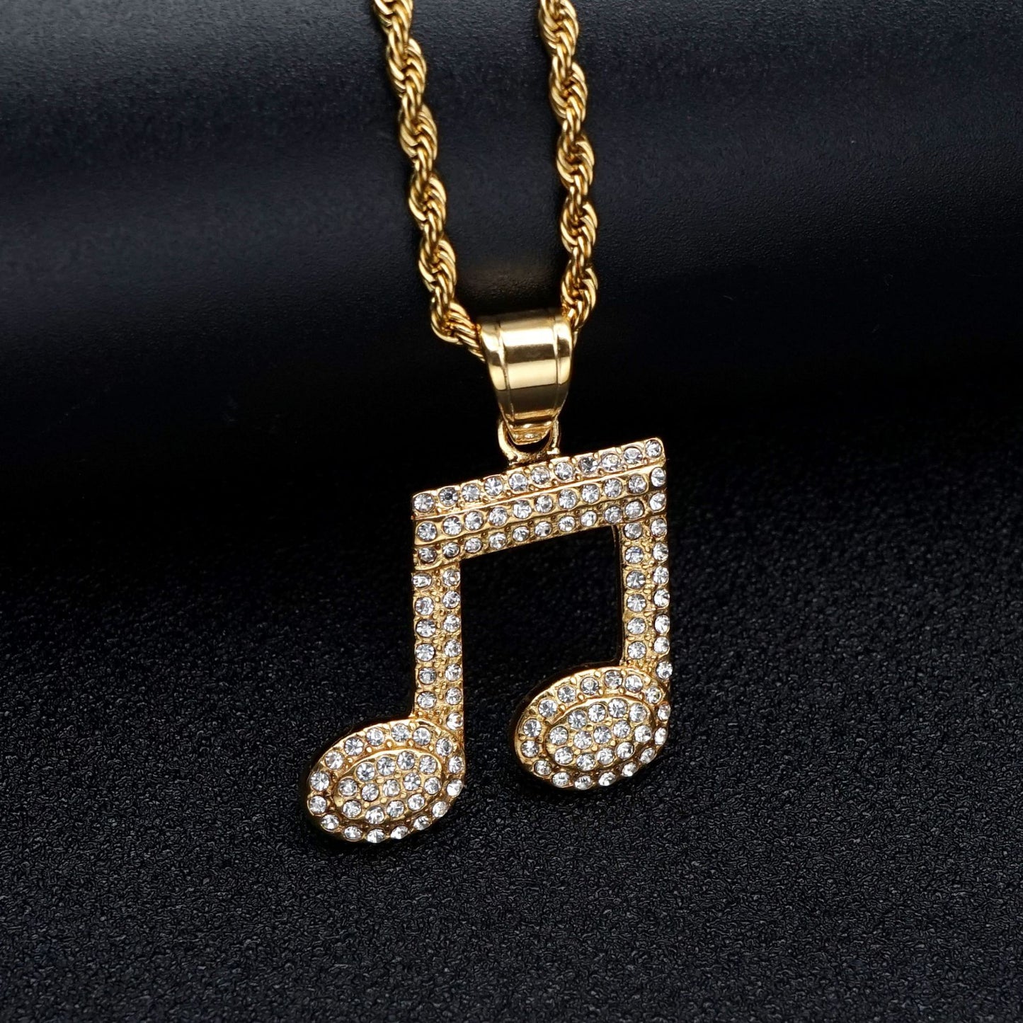 Planderful Everyday Genie Titanium Steel Music Note Necklace Unisex Pendant Trendy Zircon