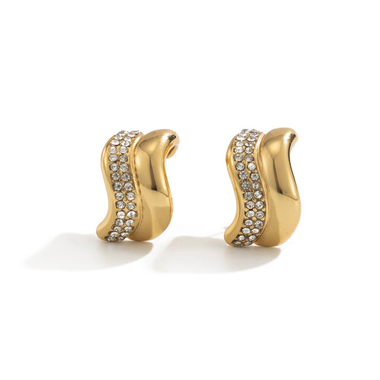 Planderful Vienna Verve C Shaped Zircon Stainless Steel Stud Earrings For Women Statement Luxury