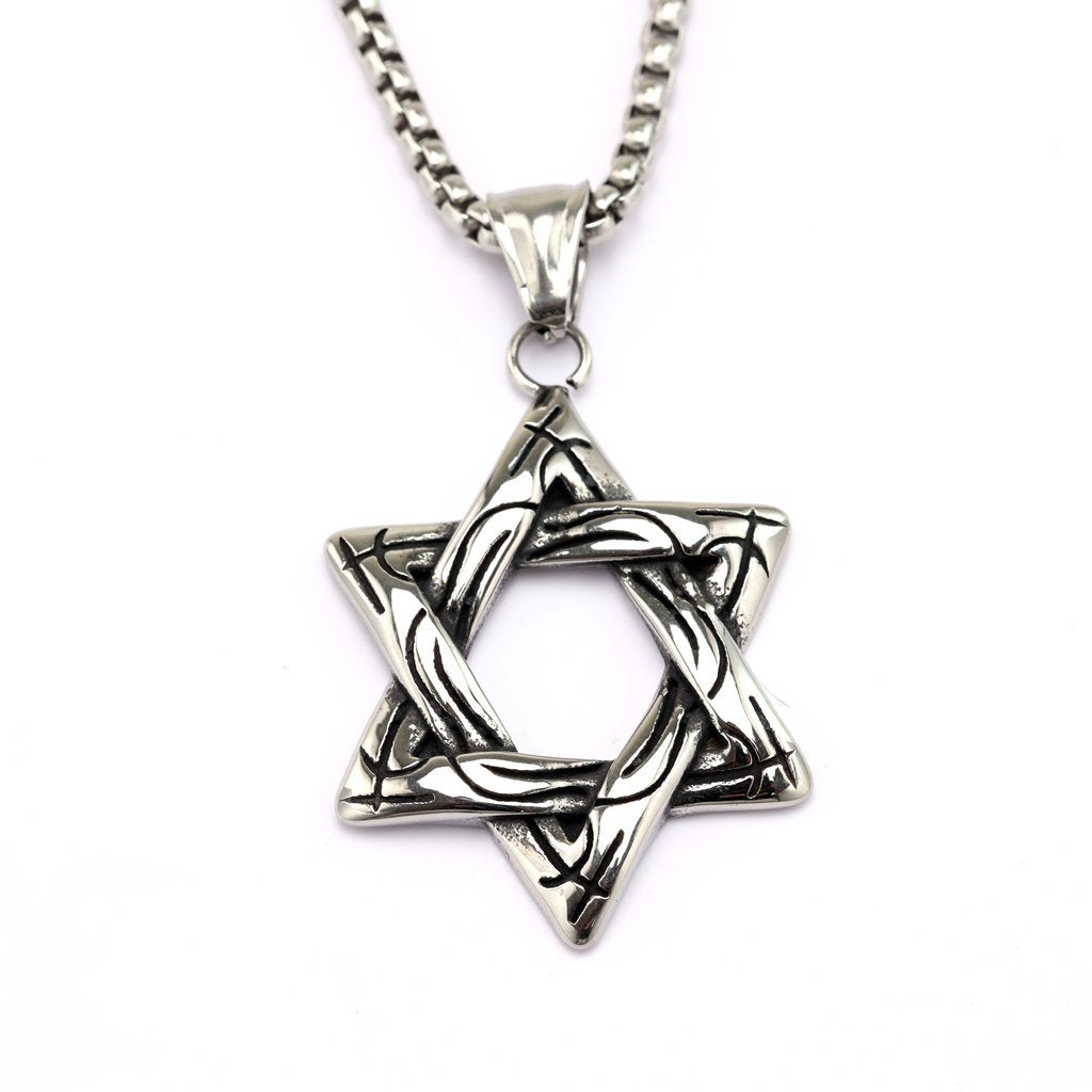 Planderful Hexagram Pendant Necklace Unisex Retro Stainless Steel Single-Sided Jewelry For Men And Women
