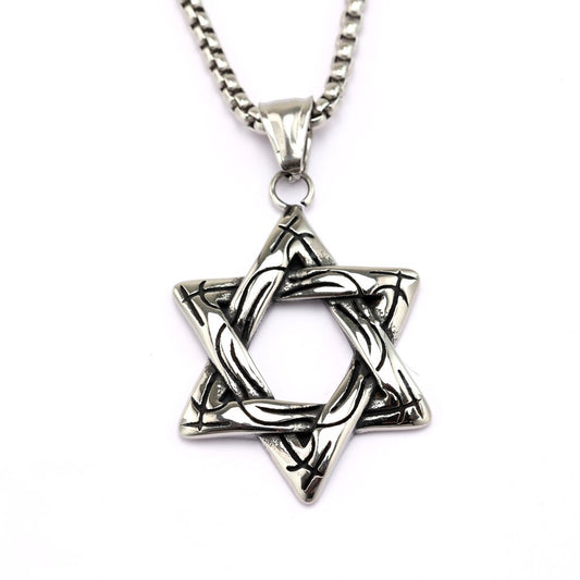Planderful Hexagram Pendant Necklace Unisex Retro Stainless Steel Single-Sided Jewelry For Men And Women
