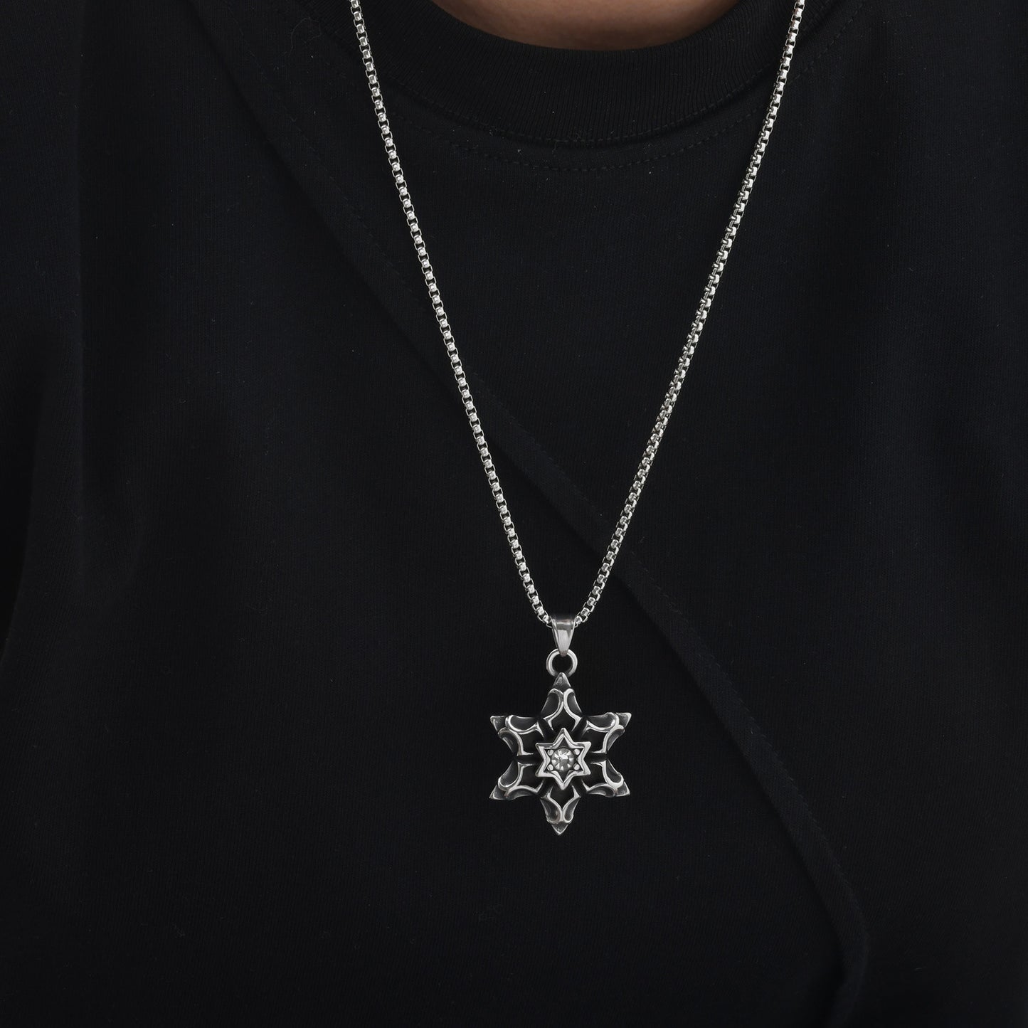 Stainless Steel Hexagram Pendant Necklace Street Art Men's – Titanium Steel