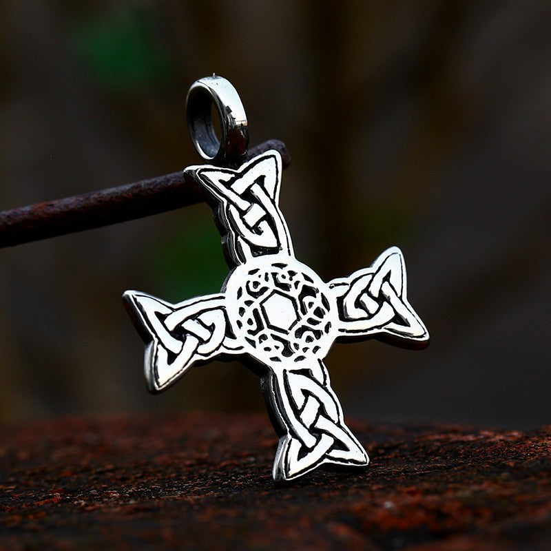 Titanium Steel Nordic Celtic Knot Hollow Cross Pendant for Men - Retro Style Jewelry
