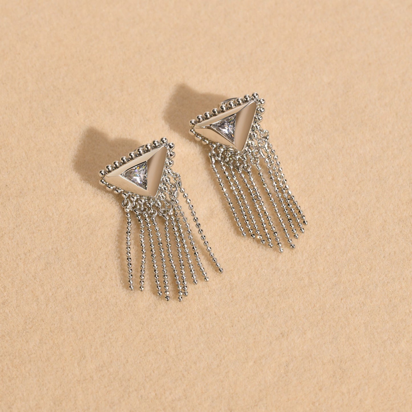 Triangular Tassel Silver Earrings Metallic Copper Women's Jewelry