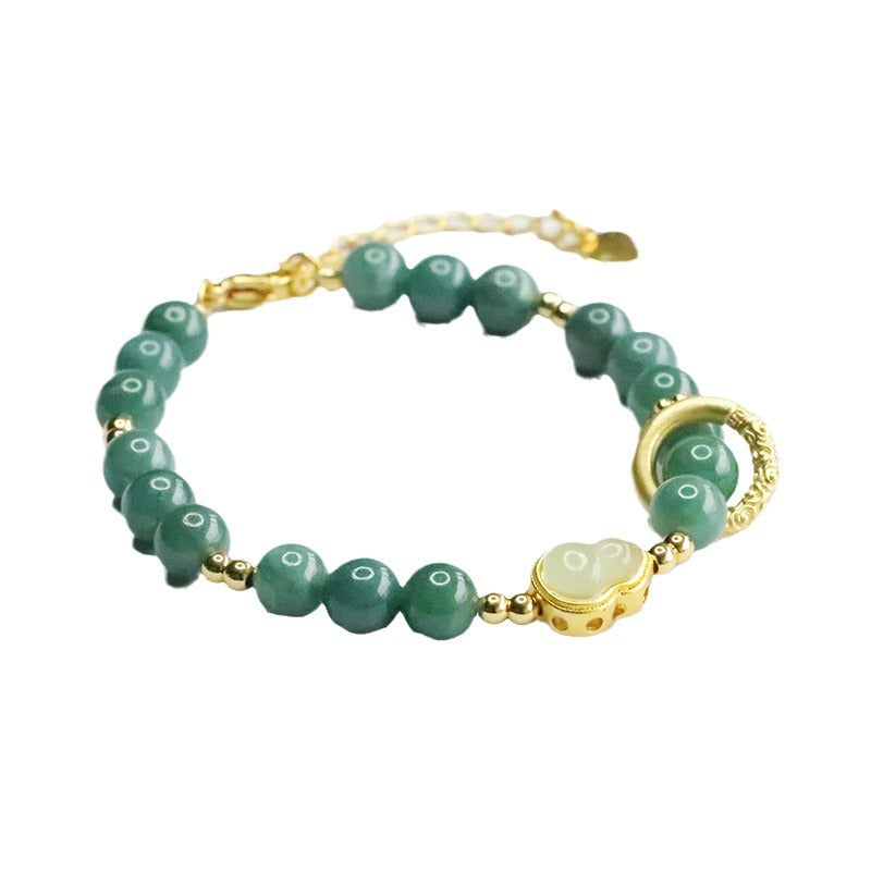 Blue Water Jadeite Gourd & Round Bead Bracelet