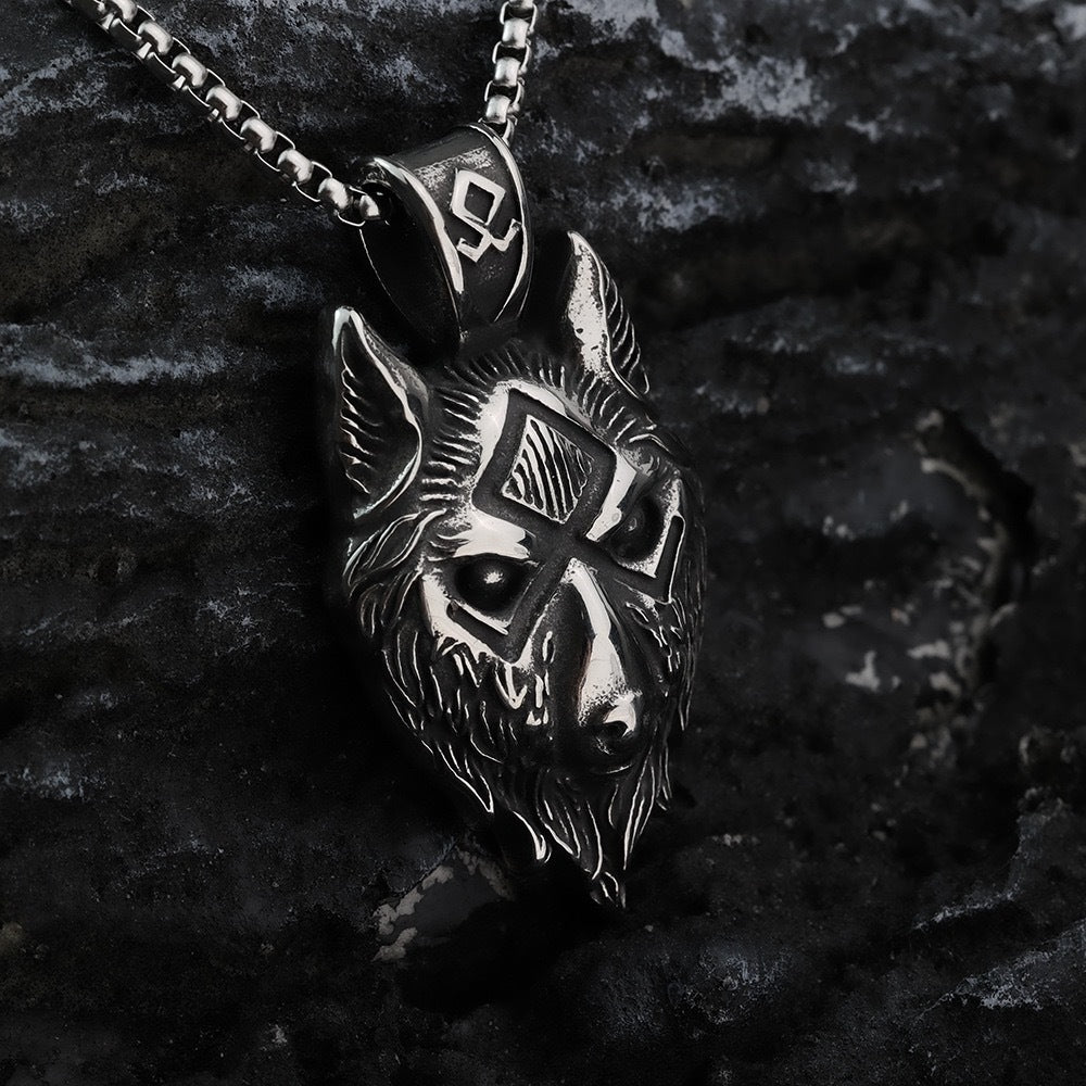 Planderful Bold Viking Wolf Head Pendant Necklace Stainless Steel For Men Hip Hop Style Gift
