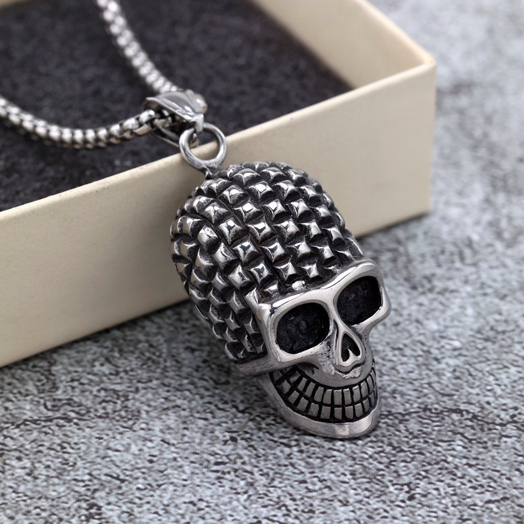 Planderful Vintage Stainless Steel Skull Pendant Necklace Unisex Punk Halloween Durable Bold Jewelry