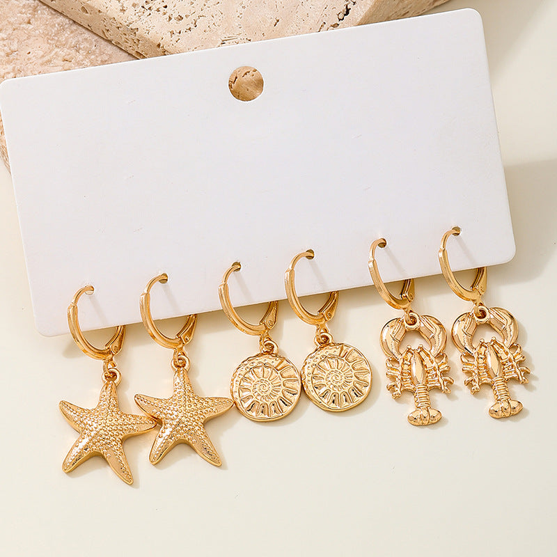 Planderful Ocean Theme Crab Earrings Set For Women 3 Pairs